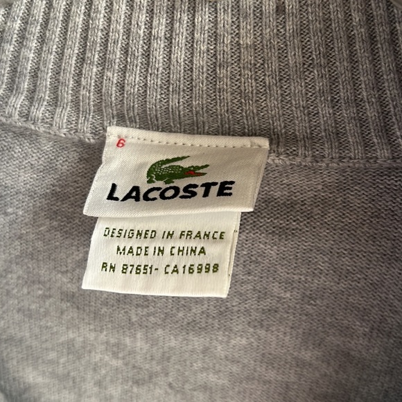 Lacoste Size 6/XL (but runs a bit small )  Quarter Zip Pullover Sweater- grey - Picture 3 of 4